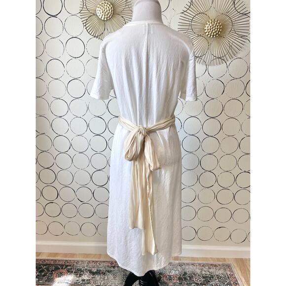 Zara Womens Midi T-Shirt Dress S White Wrap Minimalist Classic Capsule Timeless - Picture 3 of 9